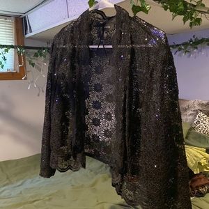 Black floral see thru sweater